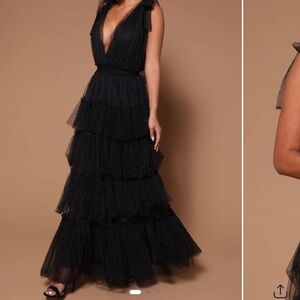 Fashion Nova Black Plunge Maxi Gown